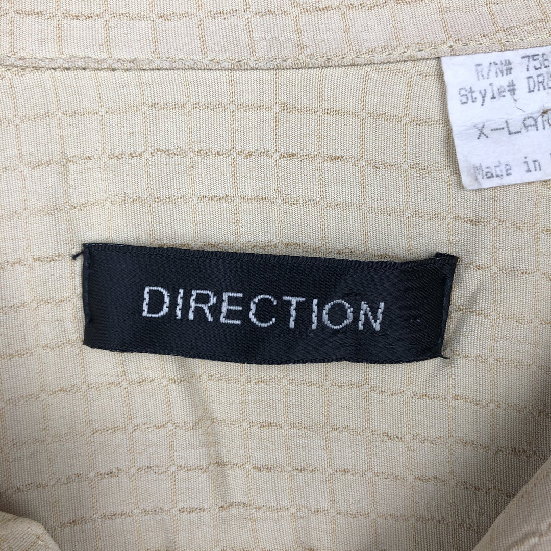 DIRECTION Check Pattern Short Sleeve Open Collar Rayon Shirt, Box Shirt, Made in USA, Men's XL Rayon yellow type Vintage Second Hand