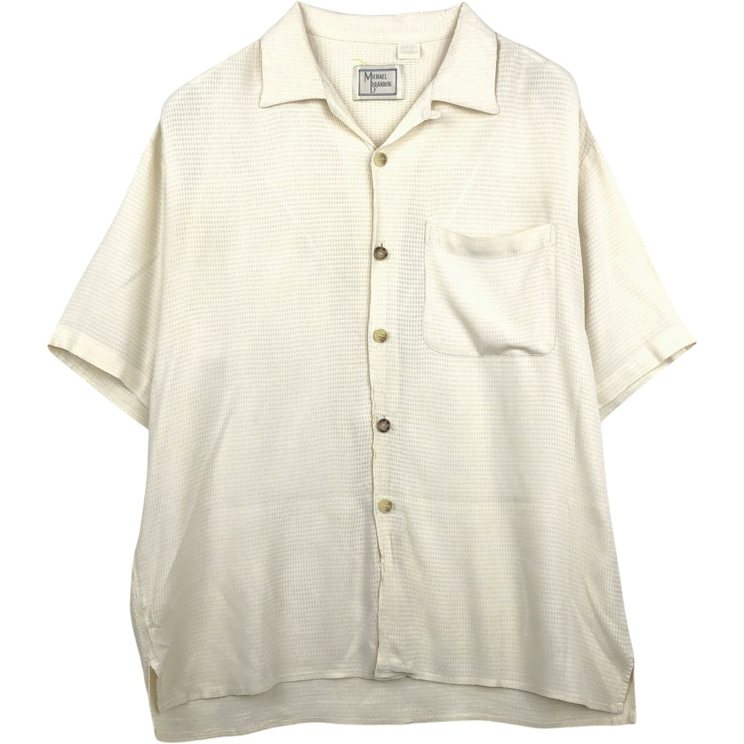80s-90'S MICHAEL BRANDON Check Pattern Short-Sleeve Open-Collar Acetate x Rayon Shirt, Men's Size XL (Equivalent), Vintage acetate ivory Vintage Second Hand