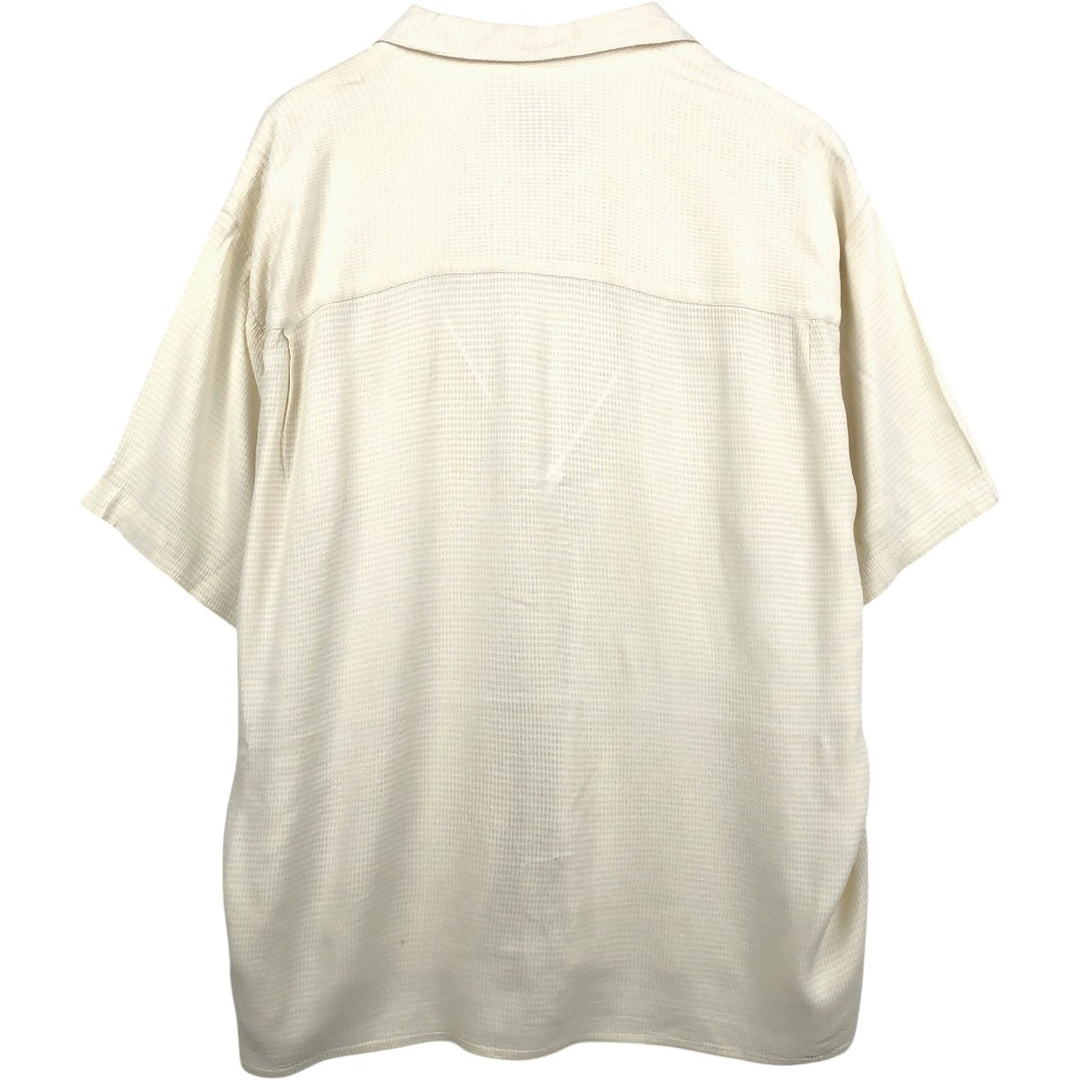 80s-90'S MICHAEL BRANDON Check Pattern Short-Sleeve Open-Collar Acetate x Rayon Shirt, Men's Size XL (Equivalent), Vintage acetate ivory Vintage Second Hand