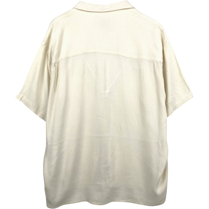 80s-90'S MICHAEL BRANDON Check Pattern Short-Sleeve Open-Collar Acetate x Rayon Shirt, Men's Size XL (Equivalent), Vintage acetate ivory Vintage Second Hand
