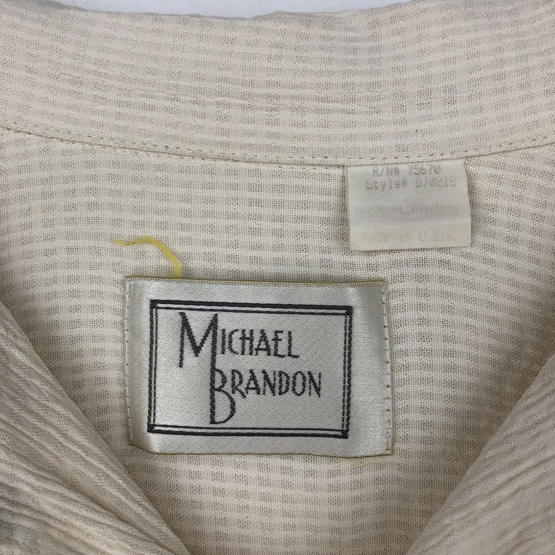 80s-90'S MICHAEL BRANDON Check Pattern Short-Sleeve Open-Collar Acetate x Rayon Shirt, Men's Size XL (Equivalent), Vintage acetate ivory Vintage Second Hand