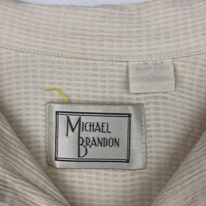 80s-90'S MICHAEL BRANDON Check Pattern Short-Sleeve Open-Collar Acetate x Rayon Shirt, Men's Size XL (Equivalent), Vintage acetate ivory Vintage Second Hand