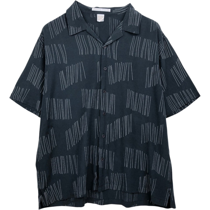 Perry Ellis All-over Print Short Sleeve Open Collar Silk Shirt Box Shirt Men's XL silk black type Vintage Second Hand