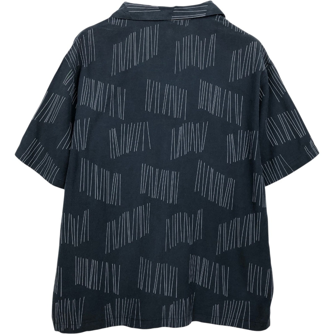 Perry Ellis All-over Print Short Sleeve Open Collar Silk Shirt Box Shirt Men's XL silk black type Vintage Second Hand