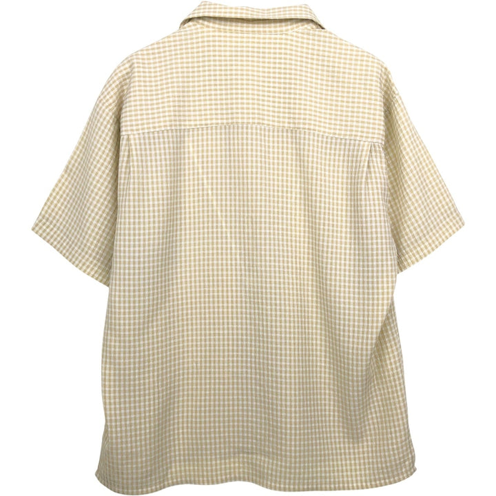 NICHAEL BRANDON Check Pattern Short-Sleeve Open Collar Polyester x Rayon Box Shirt Men's Size L (approx.) Rayon Beige type Vintage Second Hand
