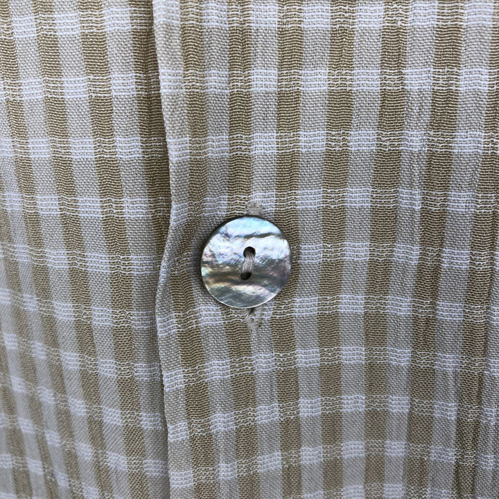 NICHAEL BRANDON Check Pattern Short-Sleeve Open Collar Polyester x Rayon Box Shirt Men's Size L (approx.) Rayon Beige type Vintage Second Hand