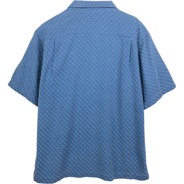 Hagger all-over print short-sleeved open-collar silk shirt, boxy style, men's size L. silk blue type Vintage Second Hand