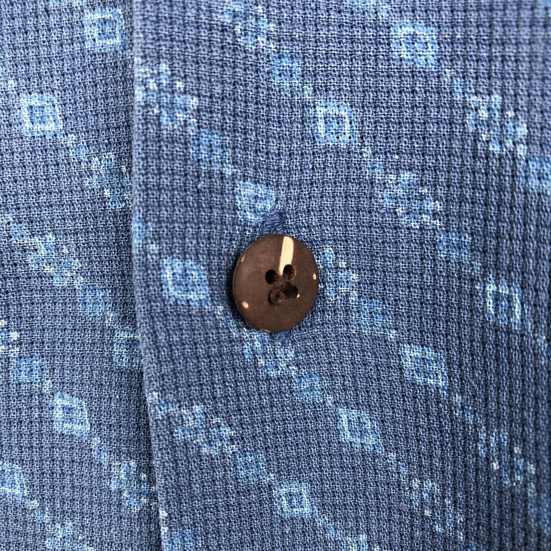 Hagger all-over print short-sleeved open-collar silk shirt, boxy style, men's size L. silk blue type Vintage Second Hand