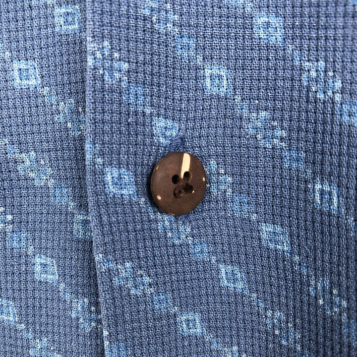 Hagger all-over print short-sleeved open-collar silk shirt, boxy style, men's size L. silk blue type Vintage Second Hand