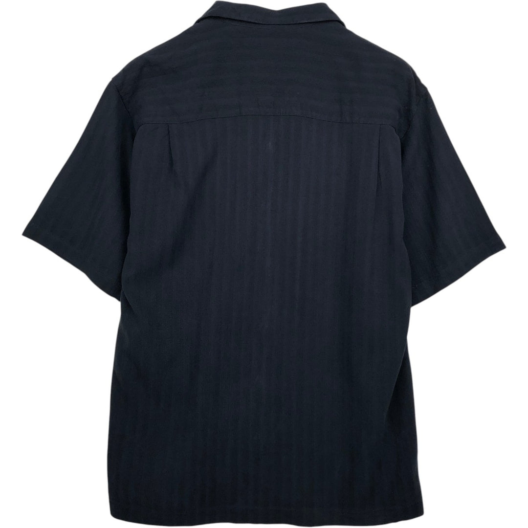 Tommy Bahama Stripe Pattern Short-Sleeve Open Collar Silk Shirt, Boxy Fit, Men's Size M silk black type Vintage Second Hand