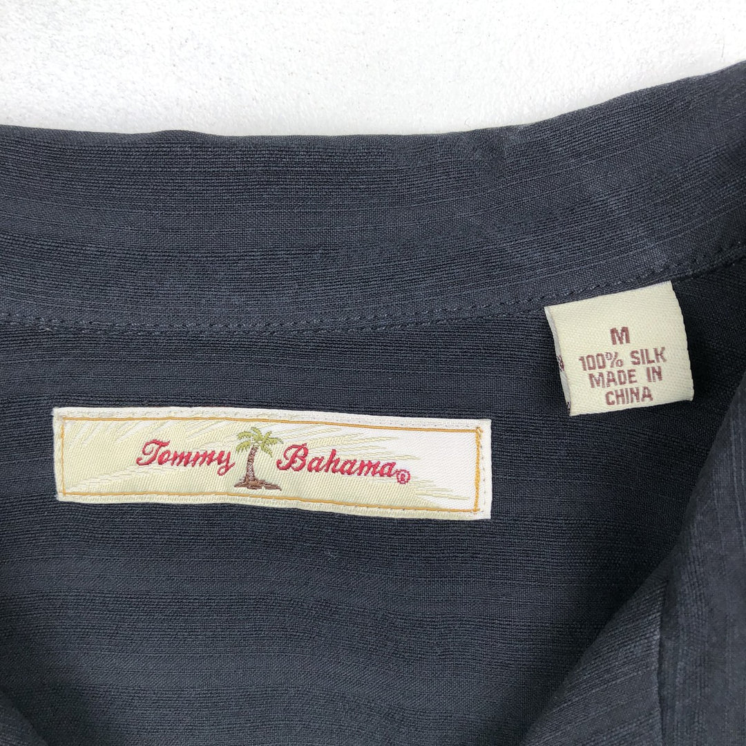 Tommy Bahama Stripe Pattern Short-Sleeve Open Collar Silk Shirt, Boxy Fit, Men's Size M silk black type Vintage Second Hand