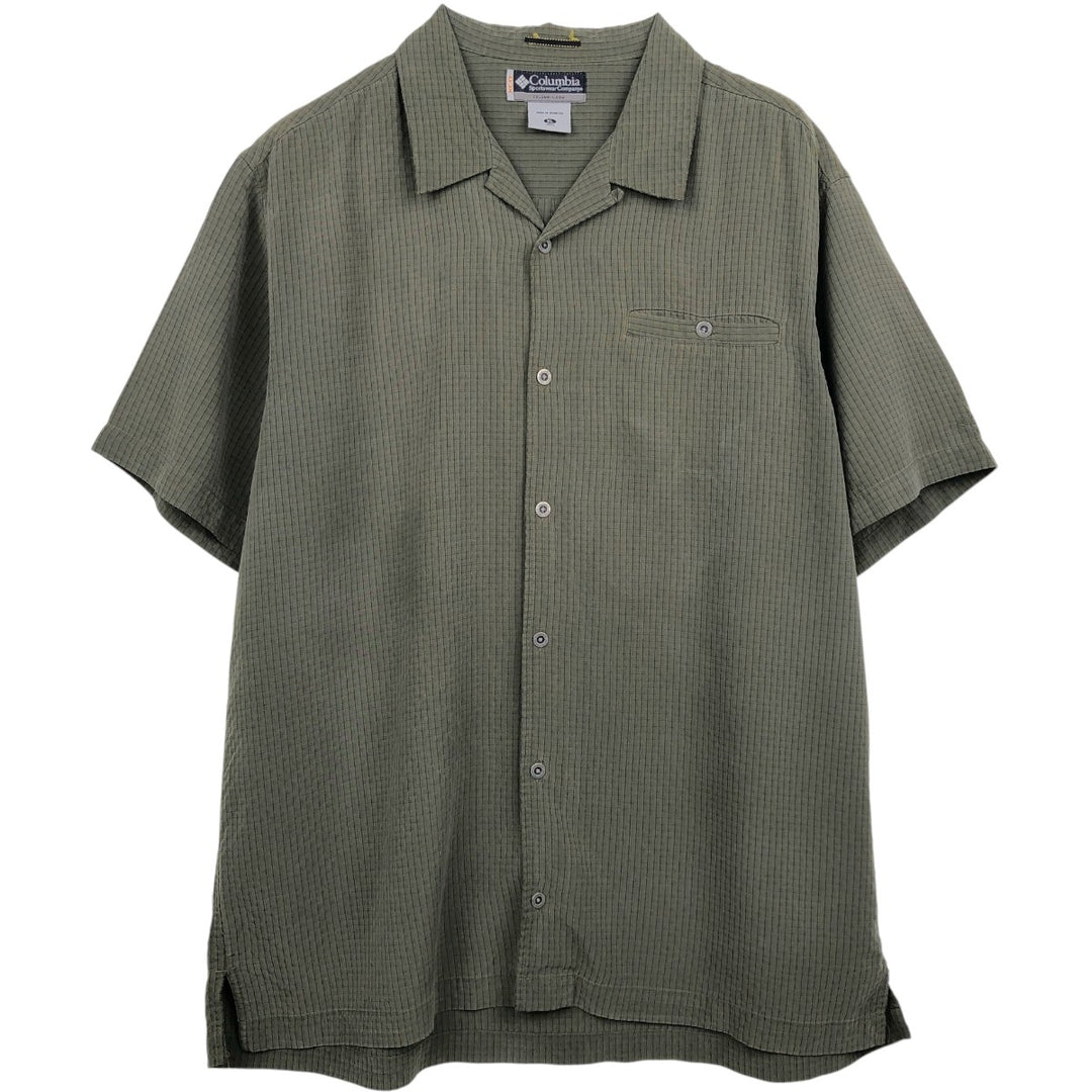 Columbia Open Collar Short Sleeve Check Shirt, Boxy Shirt, Men's Size XL Modal Khaki type Vintage Second Hand