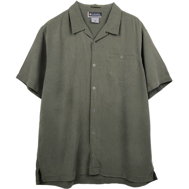 Columbia Open Collar Short Sleeve Check Shirt, Boxy Shirt, Men's Size XL Modal Khaki type Vintage Second Hand