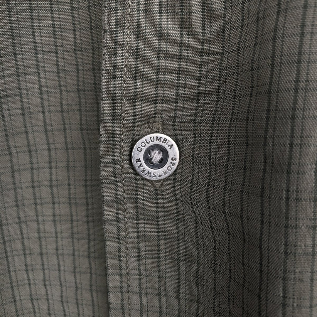 Columbia Open Collar Short Sleeve Check Shirt, Boxy Shirt, Men's Size XL Modal Khaki type Vintage Second Hand