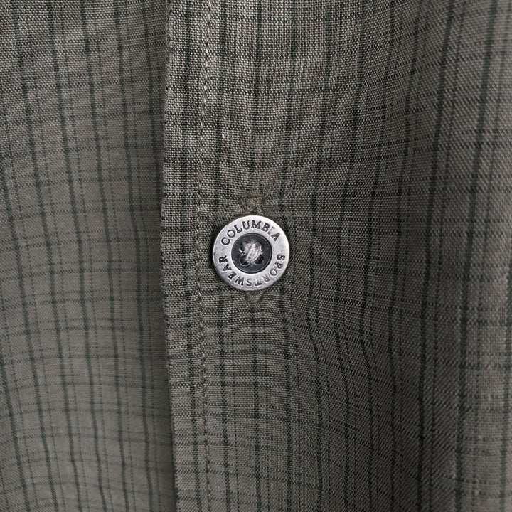 Columbia Open Collar Short Sleeve Check Shirt, Boxy Shirt, Men's Size XL Modal Khaki type Vintage Second Hand
