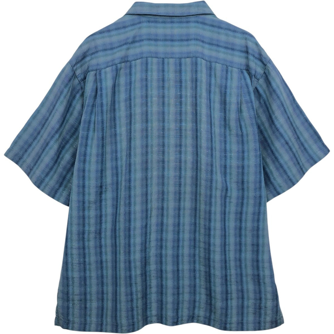 Tommy Bahama Stripe Pattern Short-Sleeve Open Collar Silk Shirt, Boxy Fit, Men's Size L (approx.) silk blue type Vintage Second Hand