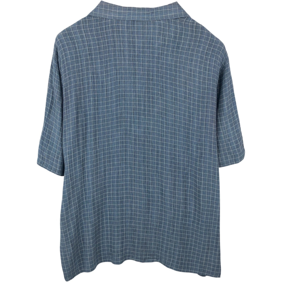 STACY ADAMS Check Pattern Short-Sleeve Open Collar Rayon Shirt, Boxy Shirt, Made in USA, Men's XL Equivalent Rayon blue type Vintage Second Hand
