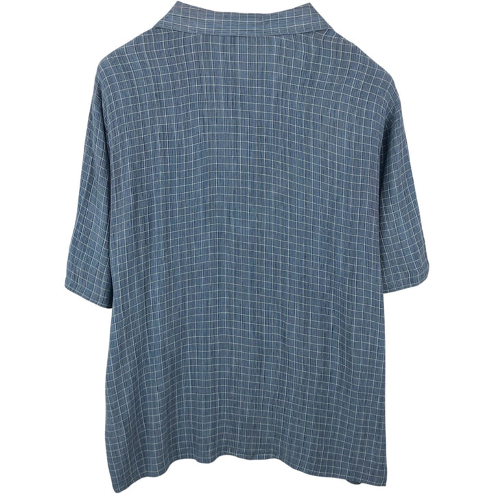 STACY ADAMS Check Pattern Short-Sleeve Open Collar Rayon Shirt, Boxy Shirt, Made in USA, Men's XL Equivalent Rayon blue type Vintage Second Hand