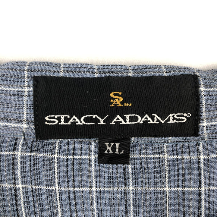 STACY ADAMS Check Pattern Short-Sleeve Open Collar Rayon Shirt, Boxy Shirt, Made in USA, Men's XL Equivalent Rayon blue type Vintage Second Hand