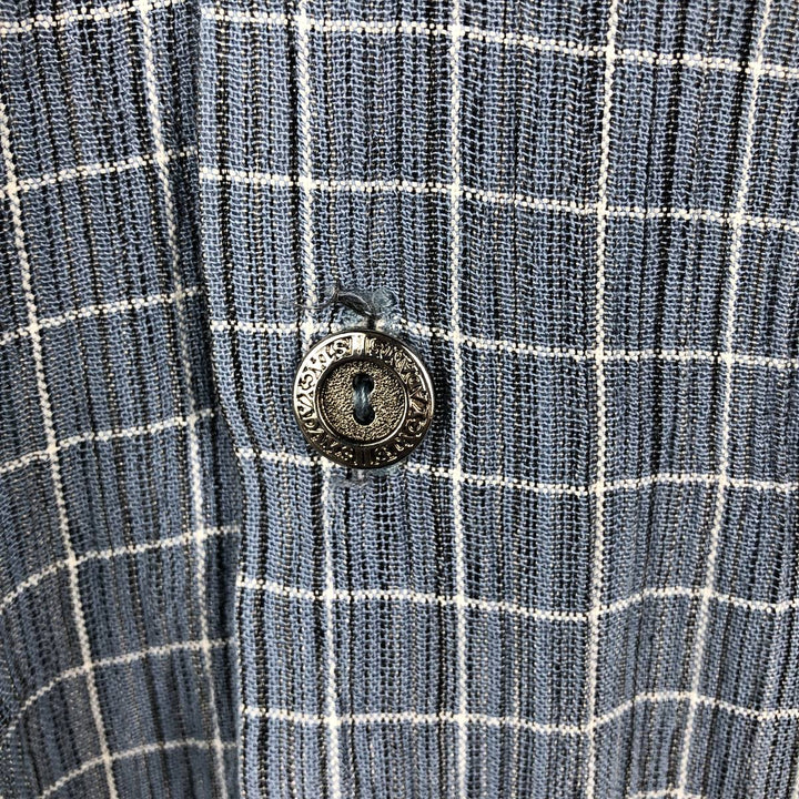 STACY ADAMS Check Pattern Short-Sleeve Open Collar Rayon Shirt, Boxy Shirt, Made in USA, Men's XL Equivalent Rayon blue type Vintage Second Hand