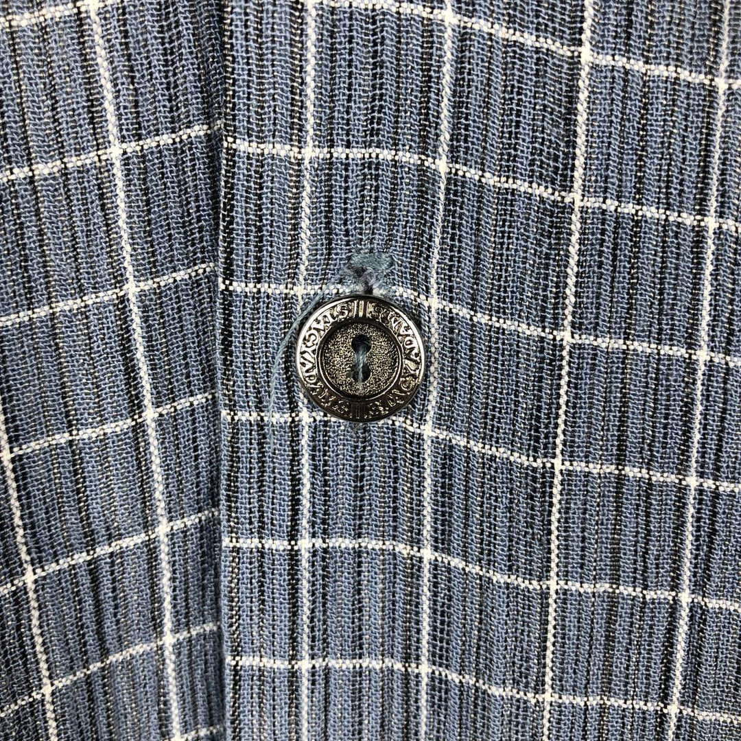 STACY ADAMS Check Pattern Short-Sleeve Open Collar Rayon Shirt, Boxy Shirt, Made in USA, Men's XL Equivalent Rayon blue type Vintage Second Hand