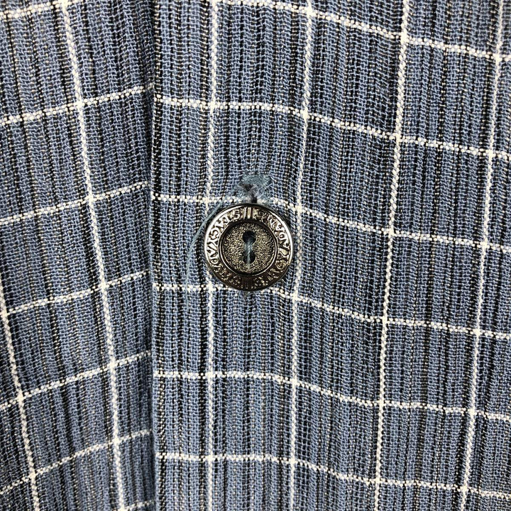 STACY ADAMS Check Pattern Short-Sleeve Open Collar Rayon Shirt, Boxy Shirt, Made in USA, Men's XL Equivalent Rayon blue type Vintage Second Hand