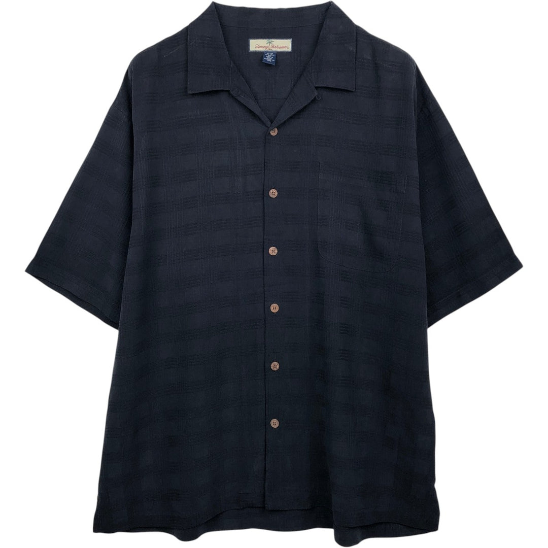 Tommy Bahama Check Pattern Short-Sleeve Open Collar Silk Shirt Box Shirt Men's XL Equivalent silk black type Vintage Second Hand