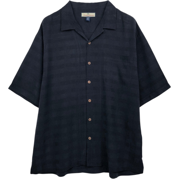 Tommy Bahama Check Pattern Short-Sleeve Open Collar Silk Shirt Box Shirt Men's XL Equivalent silk black type Vintage Second Hand