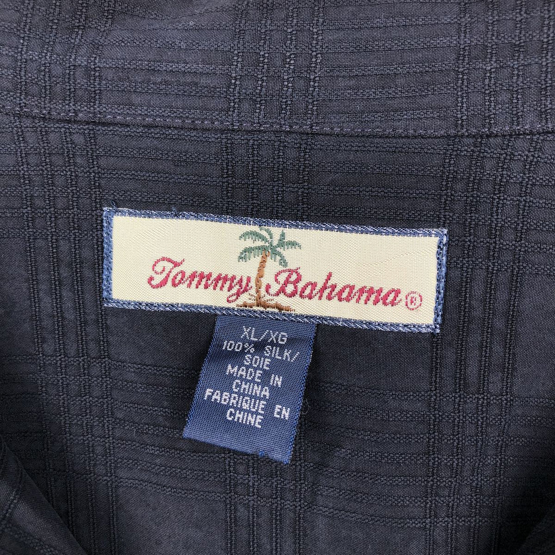 Tommy Bahama Check Pattern Short-Sleeve Open Collar Silk Shirt Box Shirt Men's XL Equivalent silk black type Vintage Second Hand