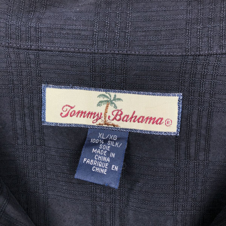Tommy Bahama Check Pattern Short-Sleeve Open Collar Silk Shirt Box Shirt Men's XL Equivalent silk black type Vintage Second Hand