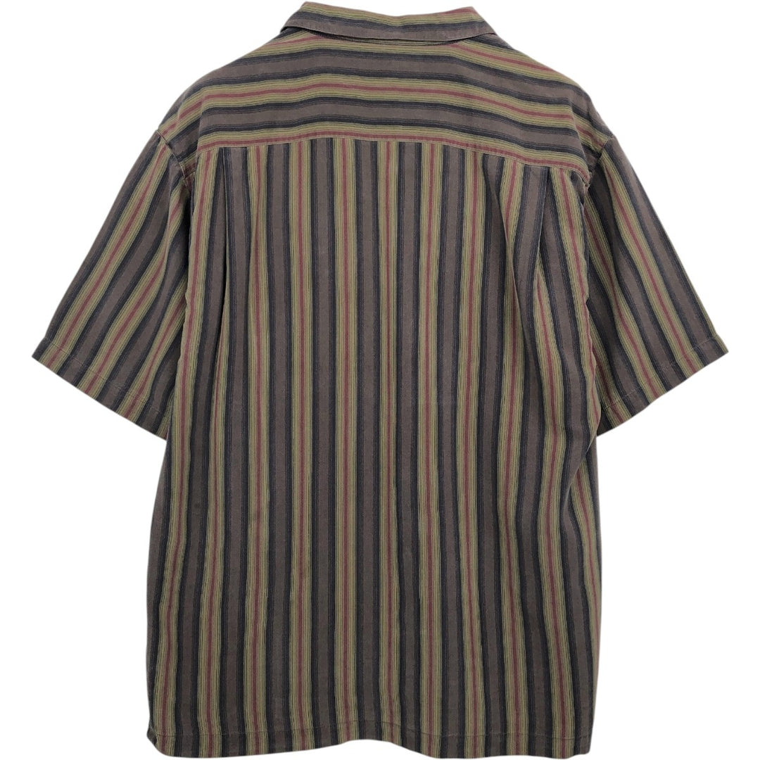 Tommy Bahama Stripe Pattern Short-Sleeve Open Collar Silk Shirt, Boxy Fit, Men's Size L (approx.) silk brown type Vintage Second Hand