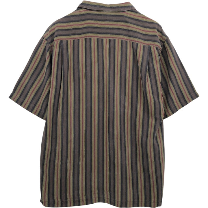 Tommy Bahama Stripe Pattern Short-Sleeve Open Collar Silk Shirt, Boxy Fit, Men's Size L (approx.) silk brown type Vintage Second Hand