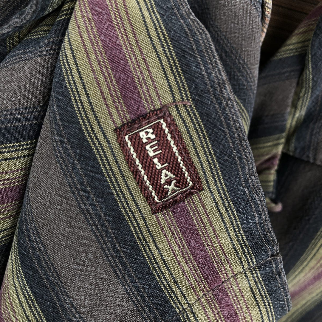 Tommy Bahama Stripe Pattern Short-Sleeve Open Collar Silk Shirt, Boxy Fit, Men's Size L (approx.) silk brown type Vintage Second Hand