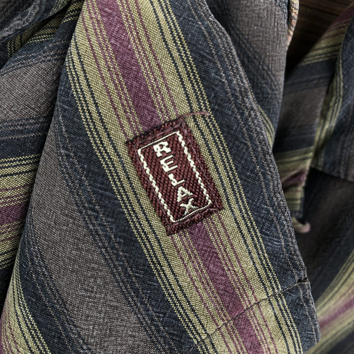 Tommy Bahama Stripe Pattern Short-Sleeve Open Collar Silk Shirt, Boxy Fit, Men's Size L (approx.) silk brown type Vintage Second Hand