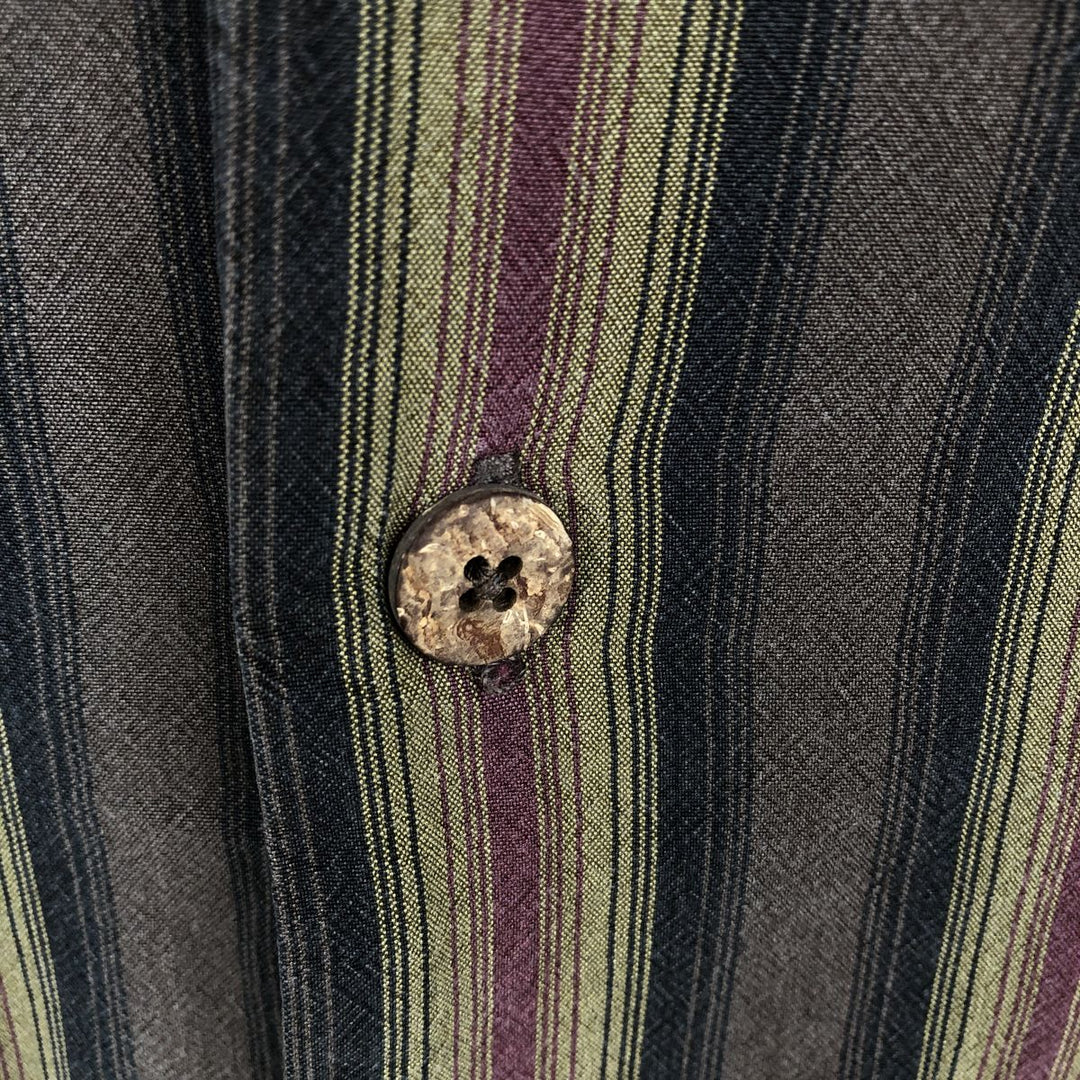 Tommy Bahama Stripe Pattern Short-Sleeve Open Collar Silk Shirt, Boxy Fit, Men's Size L (approx.) silk brown type Vintage Second Hand