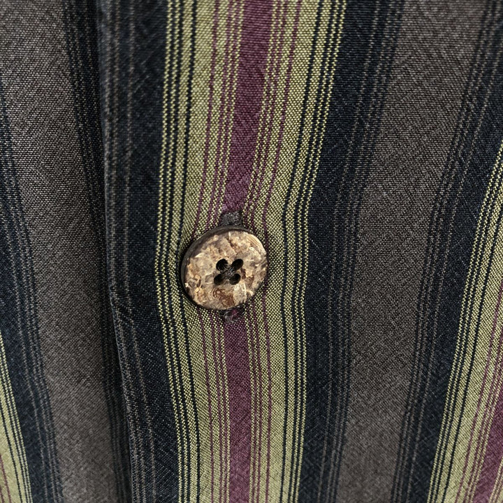 Tommy Bahama Stripe Pattern Short-Sleeve Open Collar Silk Shirt, Boxy Fit, Men's Size L (approx.) silk brown type Vintage Second Hand