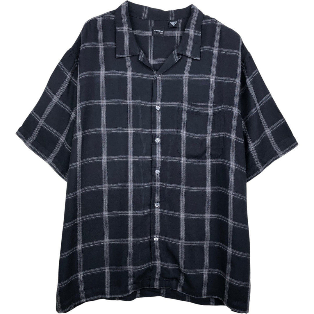 Arrow Open Collar Short Sleeve Check Shirt Box Shirt Men's XL Equivalent Bamboo black type Vintage Second Hand