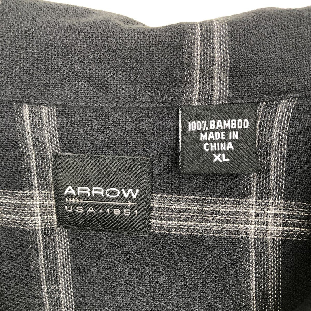 Arrow Open Collar Short Sleeve Check Shirt Box Shirt Men's XL Equivalent Bamboo black type Vintage Second Hand