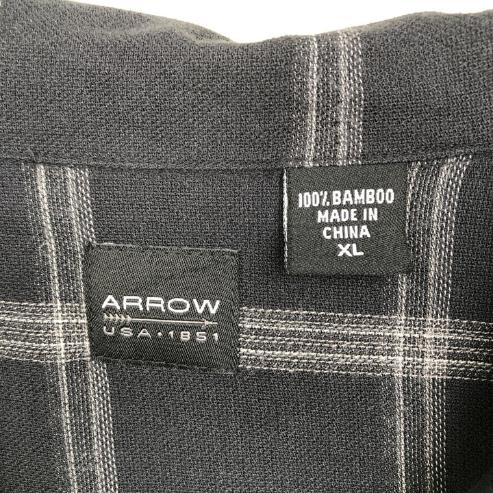 Arrow Open Collar Short Sleeve Check Shirt Box Shirt Men's XL Equivalent Bamboo black type Vintage Second Hand