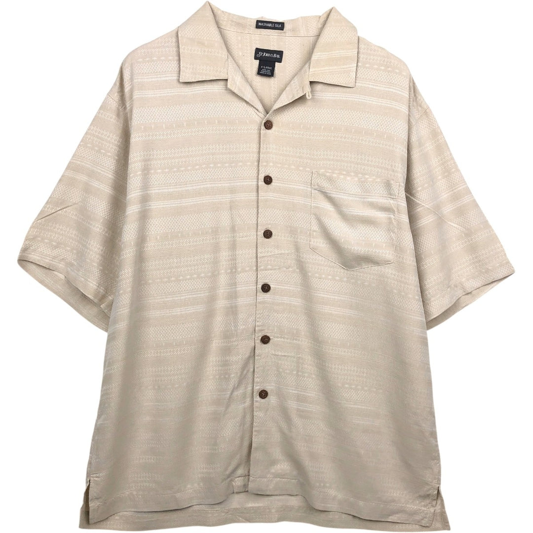 St. John's Bay all-over print multi-stripe short-sleeved open-collar silk shirt, boxy fit, men's size XL. silk unbleached Vintage Second Hand