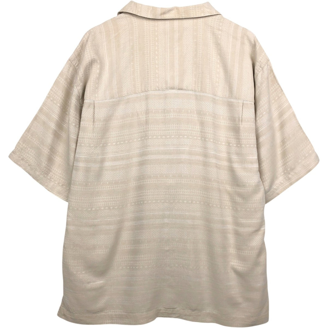 St. John's Bay all-over print multi-stripe short-sleeved open-collar silk shirt, boxy fit, men's size XL. silk unbleached Vintage Second Hand