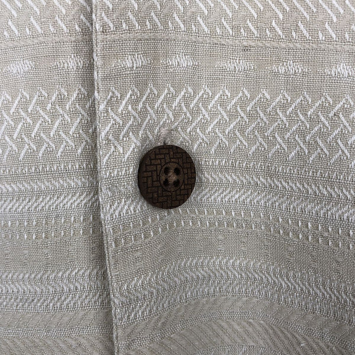 St. John's Bay all-over print multi-stripe short-sleeved open-collar silk shirt, boxy fit, men's size XL. silk unbleached Vintage Second Hand