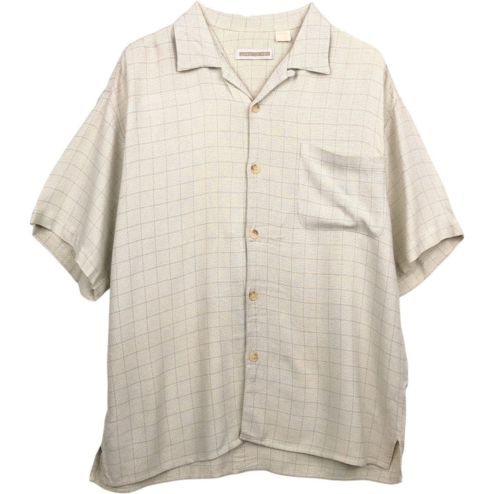 DIRECTION MEN Open Collar Short Sleeve Check Shirt, Made in USA, Boxy Shirt, Men's XL Equivalent unclear unbleached Vintage Second Hand