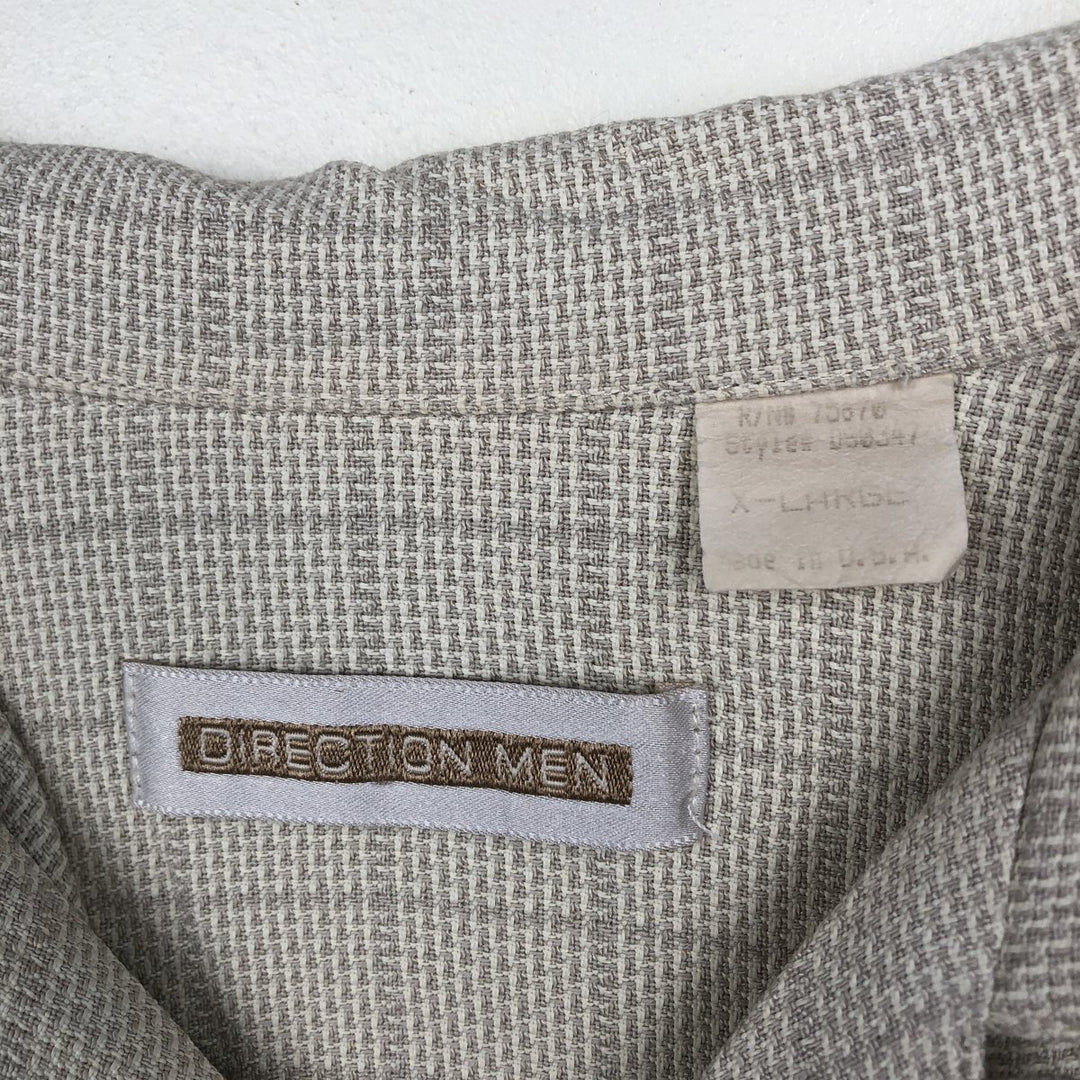 DIRECTION MEN Open Collar Short Sleeve Check Shirt, Made in USA, Boxy Shirt, Men's XL Equivalent unclear unbleached Vintage Second Hand