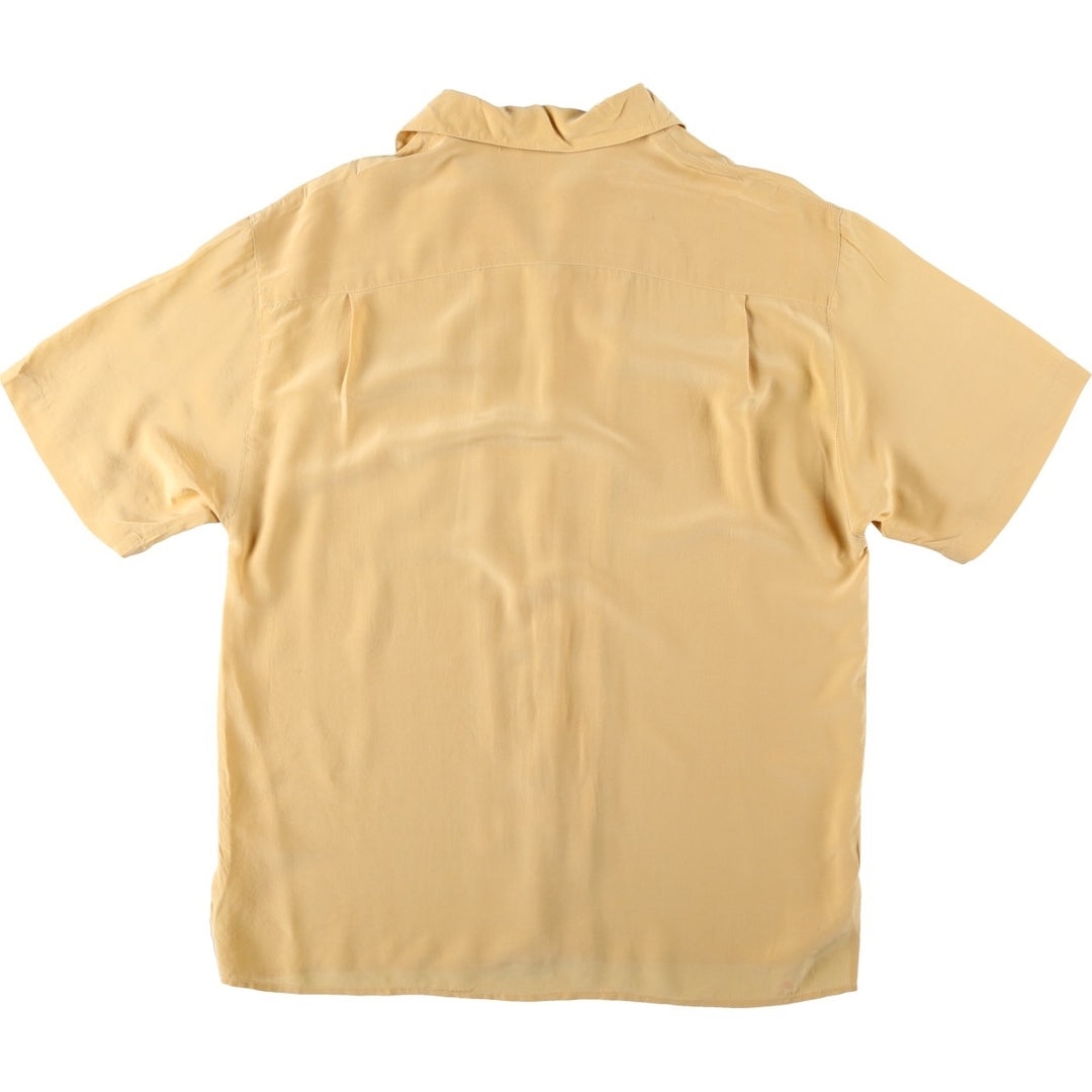 Spenser Jeremy Short-Sleeve Open-Collar Silk Shirt, Boxy Fit, Men's Size M (approx.) silk orange type Vintage Second Hand