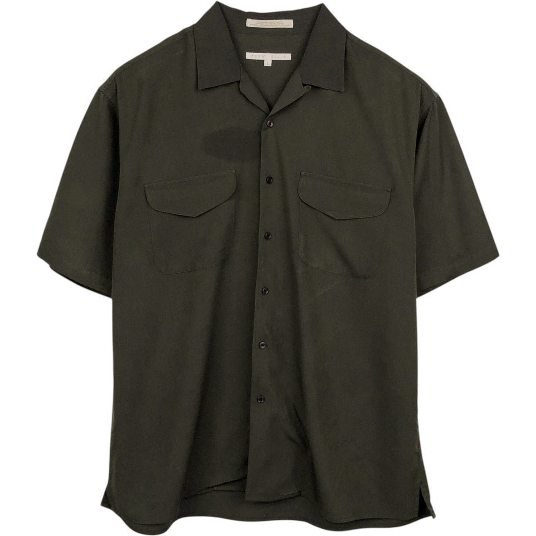 Perry Ellis short-sleeved open-collar rayon shirt, boxy fit, men's size L (approx.) Rayon Charcoal Vintage Second Hand