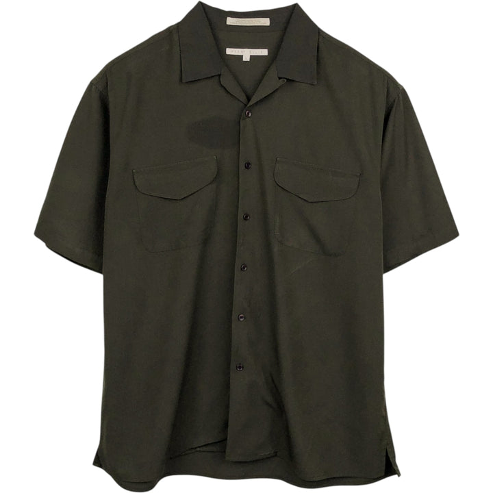 Perry Ellis short-sleeved open-collar rayon shirt, boxy fit, men's size L (approx.) Rayon Charcoal Vintage Second Hand