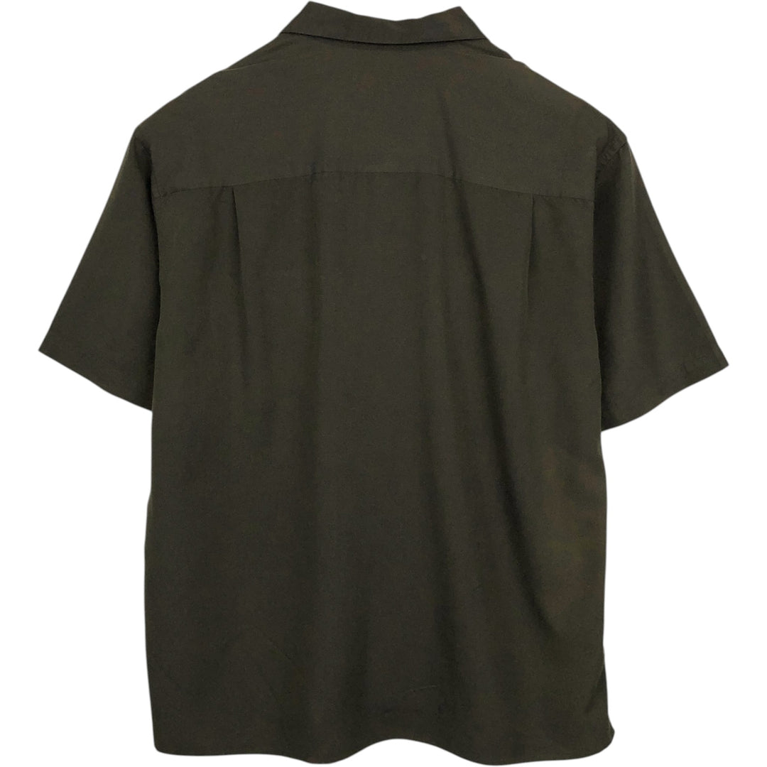 Perry Ellis short-sleeved open-collar rayon shirt, boxy fit, men's size L (approx.) Rayon Charcoal Vintage Second Hand