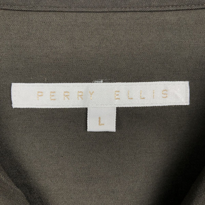 Perry Ellis short-sleeved open-collar rayon shirt, boxy fit, men's size L (approx.) Rayon Charcoal Vintage Second Hand