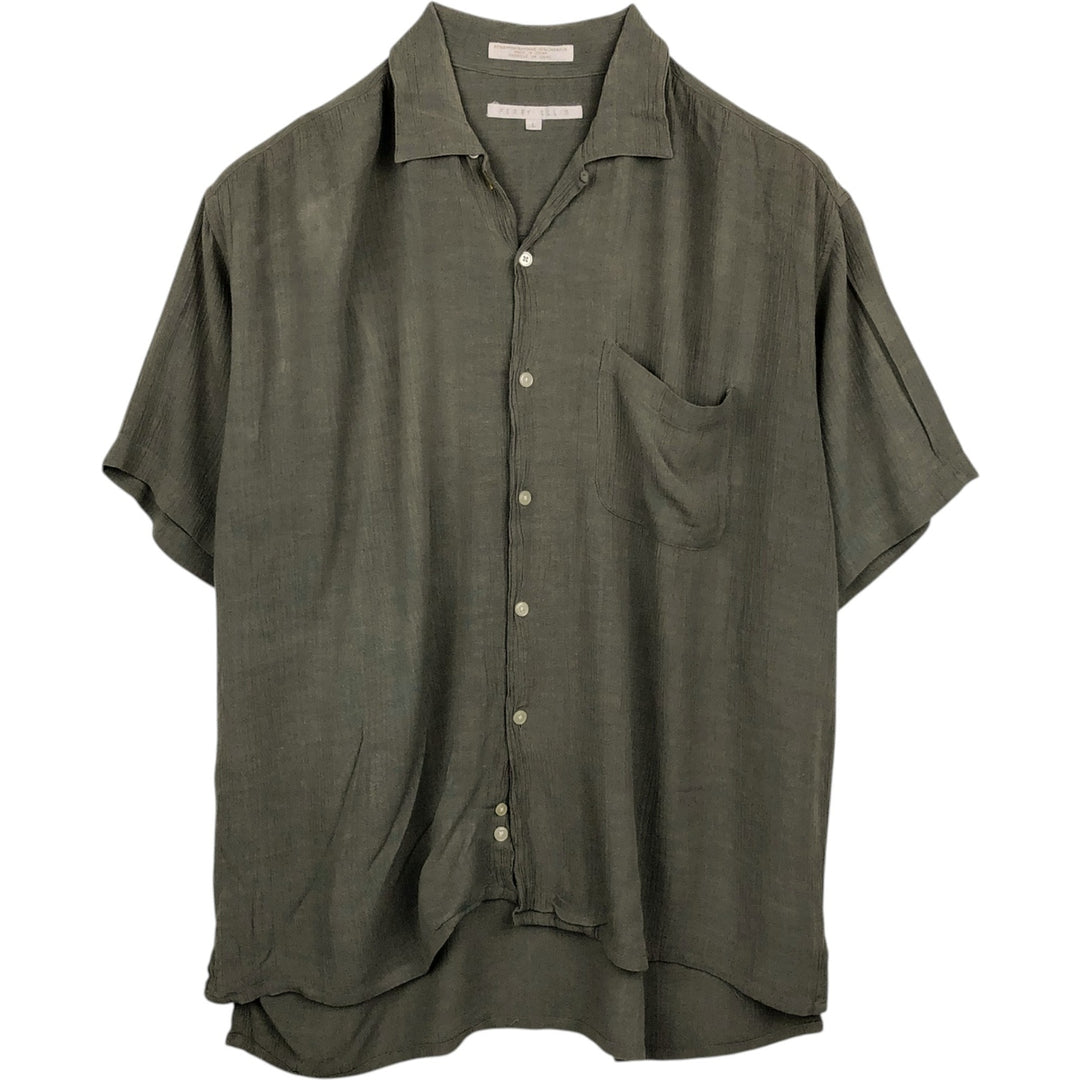 Perry Ellis short-sleeved open-collar rayon shirt, boxy fit, men's size L (approx.) Rayon Khaki type Vintage Second Hand